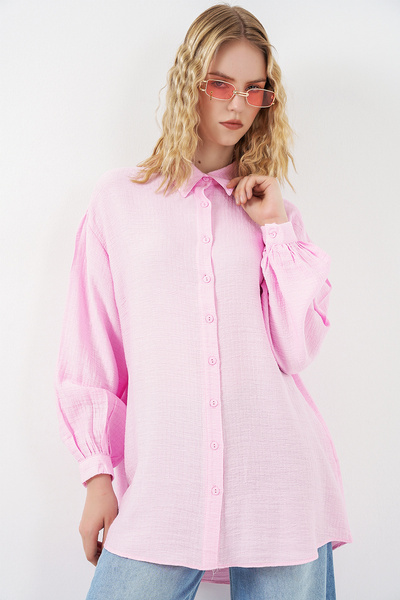 Merterium Women's Textured Oversize Tunic 1491 - Pink