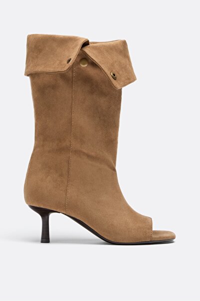Stradivarius Suni süet, slouchy kesim, peep toe topuklu bot
