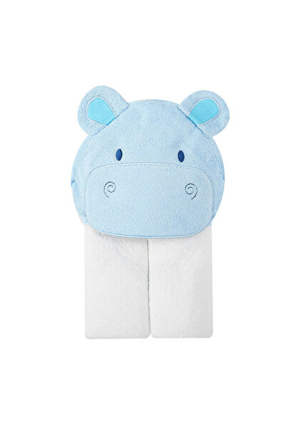Mother's Choice Baby Hooded Towel 100% Cotton, Blue Hippo, 84x84 cm