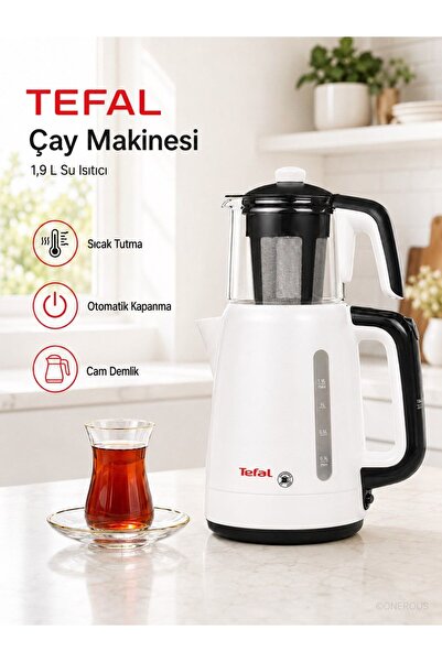 TEFAL 1.9 L Kapasiteli Elektrikli Çay Makinesi Cam Demlikli Otomatik Çay Seti...