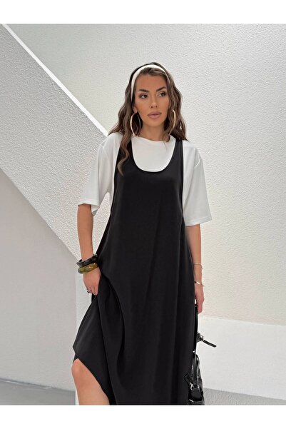 timagna Women's Dress T-Shirt Detailed Two-Piece Look Sporty Stylish Gilet Dress