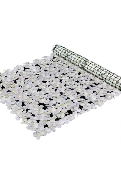 OEM Rolă de gard viu artificial PE Anti-UV, Flori albe, 100x100 cm