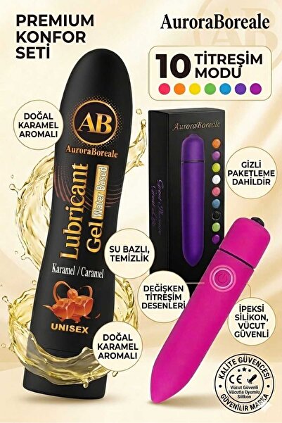 AuroraBoreale Premium 125 ML Karamelli Kayganlaştırıcı Jel 10 Titreşim Modlu Aksesuar Seti
