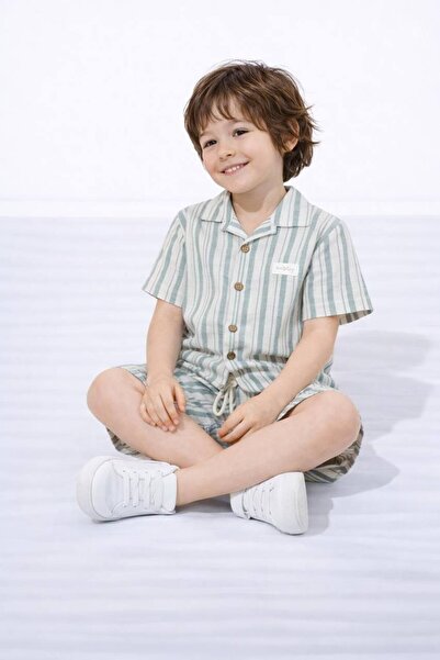 MİNİKO KİDS Boys' Striped Shirt and Muslin Shorts Set