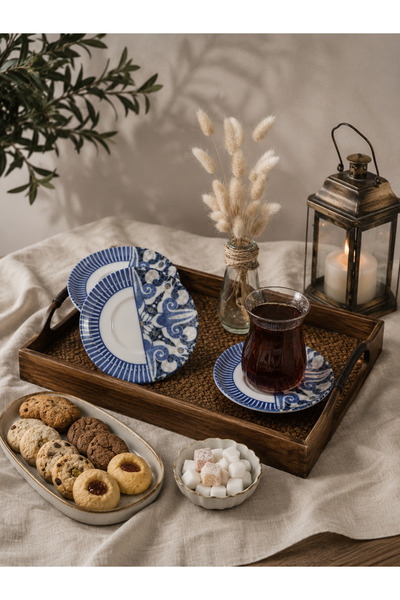 Tezyinat Wood Azur Porcelain 6-Piece Tea Plate Set