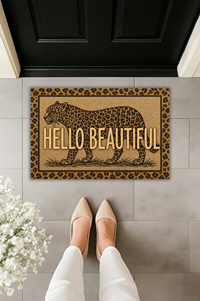 Dormot Home Leopard Patterned Hello Beautiful Door Mat – Digital Print Decora...
