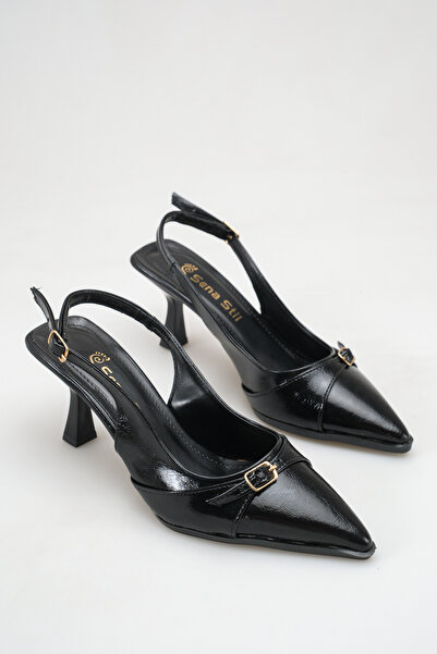SENASTİL 01 Slingback with Open Back and Pointed Toe Buckle, 8 cm Thin Goblet...
