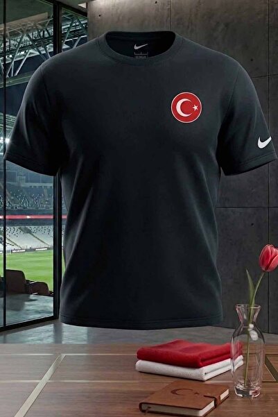 Nike Turkey Men's T-Shirt Black 100% Cotton-National Team Sports Flexible Dri...