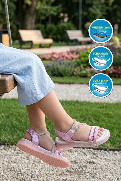 AYAKMOD Pembe Cırtlı Hafif Ortopedik Kız Çocuk Sandalet 26A94 F