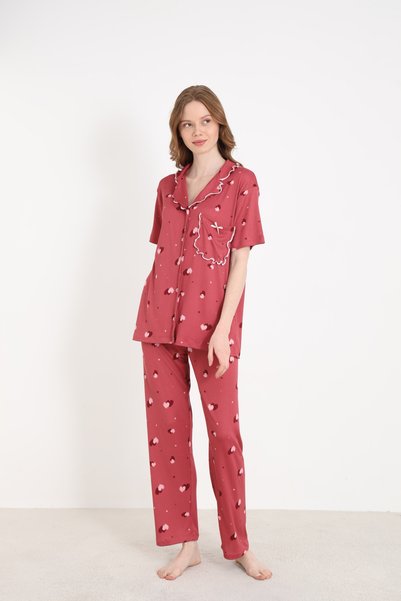 ELİTOL Cares Knitted Lycra Women's Buttoned Pajama Set