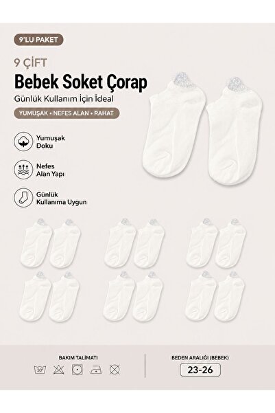 hür socks 9 çift beyaz bebek patik çorap 23\26