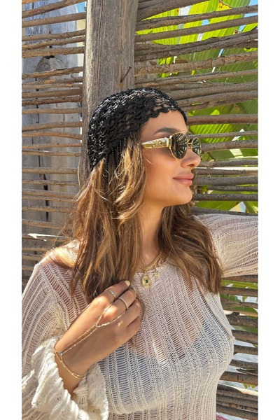 ATELİER TUĞBA Kep009 Hand Knitted Net Cap with Bead Detail