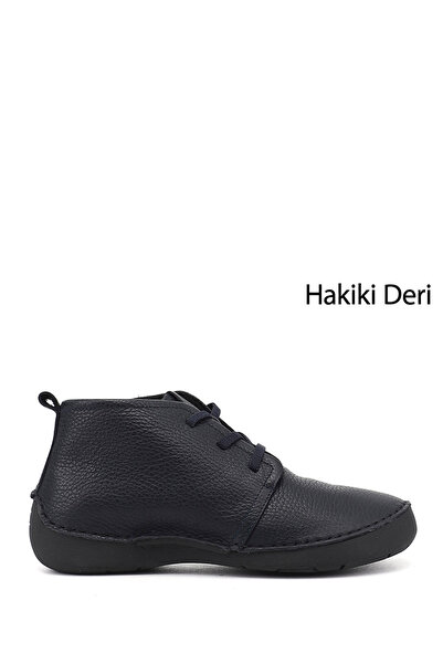 GÖNDERİ(R) Women's Navy Blue Floater Lace-Up Genuine Leather Comfort Boots