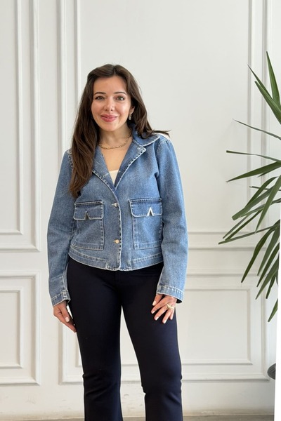 yb yağmur butik Denim Jacket with Metal Accessories on the Pockets