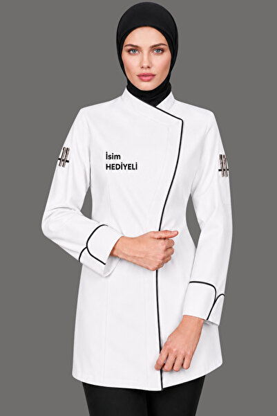 Üniformanya White Hijab Chef Jacket with Name Gift, Women's Chef Jacket, Chef...