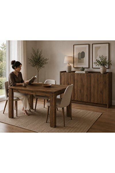 GaniHome Ligna Yemek Masası 120x80 cm 4 Kişilik Ahşap Görünümlü
