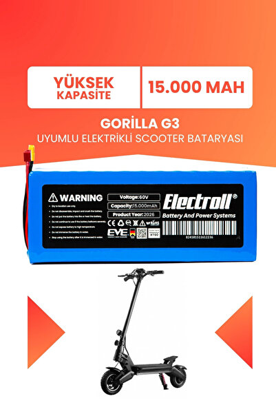 ELECTROLL Gorilla G3 Uyumlu Batarya (Yüksek Kapasite) 60V 15.000Mah Elektrikl...