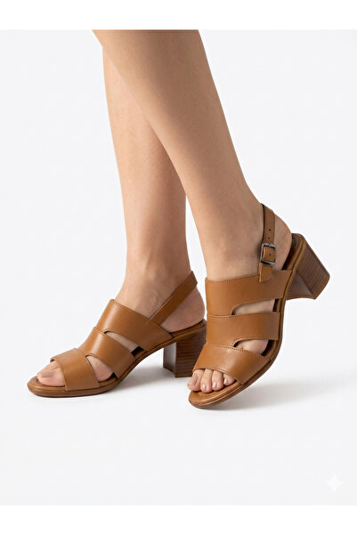 Tamdabu Ayakkabı Genuine Leather 6 cm Thick Heeled Women's Sandals