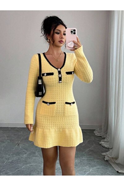 Iuliashop Rochie scurtă tricotată galbenă Anja - M