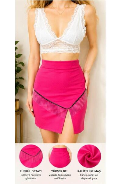 rose tml giyim Women's Chain Tassel Detailed Mini Slit Skirt