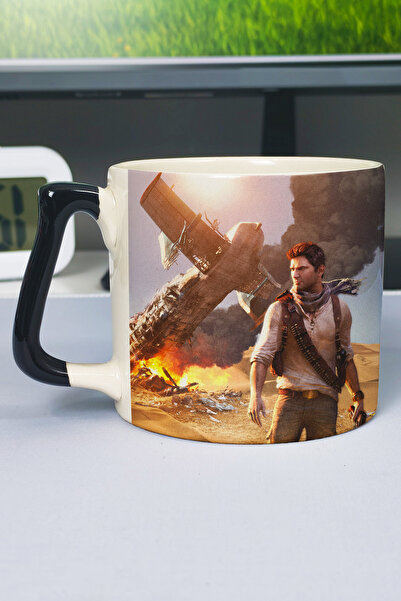 ZipZap كوب سيراميك فاخر مطبوع من Uncharted (قطعة واحدة) بمقبض أسود خاص V1D
