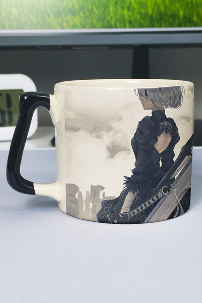 ZipZap Nier: Automata Printed Ceramic Luxury Mug (1 Piece) Special Black Hand...