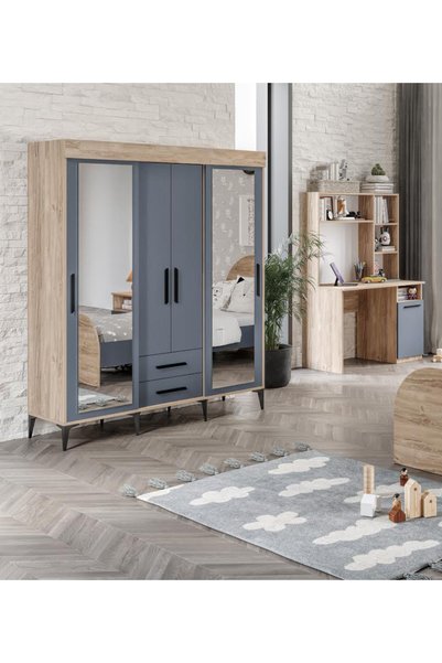 Afilli Izmir Cocuk Odası Takımı 4 Parça Tamamı Mdf Antrasit Flora Renk