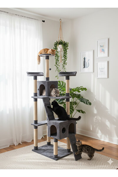 Nursoft Cat City Kedi Evi Kedi Tırmalama Ve Kedi Oyun Antrasit