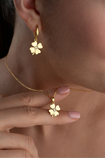 Silvano Jewelry 925 Ayar Gümüş Halkalı Yonca Takı Seti