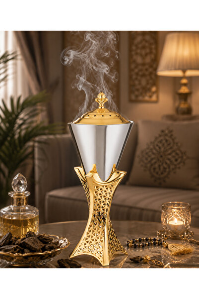Dania ✨   Luxury Modern Silver & Gold Incense Burner 30cm - Elegant Design wi...
