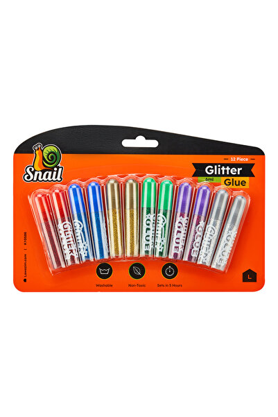 Lawazim 12-Piece Glitter Glue Set 6ml - Washable Non-Toxic Craft Glue in Asso...