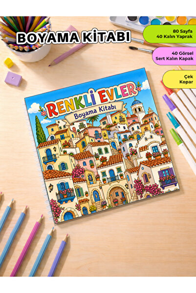 metafortoys Renkli Evler Boyama Kitabı – 21x20 cm I 40 Görsel I Çocuklar ve Y...