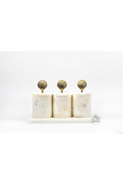 Ege Home Decoration طقم برطمانات من الرخام الأبيض الطبيعي المزخرف مكون من 4 ق...
