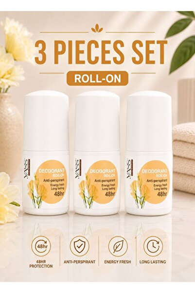 yass 3 Pieces Energy Fresh Deodorant Roll-On Set – 48H Anti-Perspirant Protec...