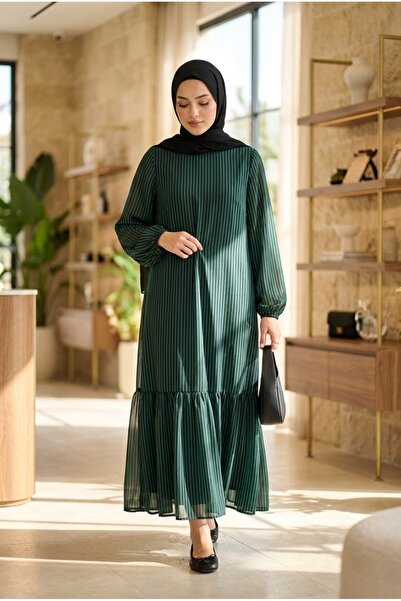 PALME D'OR Women's Striped Chiffon Dress with Separate Inner Lining Layered H...