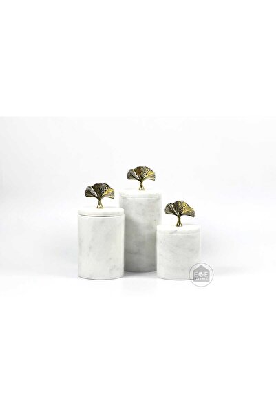 Ege Home Decoration Decorative Natural White Marble 3-Piece Gold Leaf Jar Set