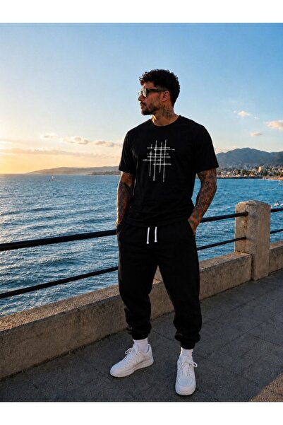 FAEL LİFE SET UNISEX CU TRICOU LARG ȘI PANTALONI DE TRENING CU IMPRIMEU STICK