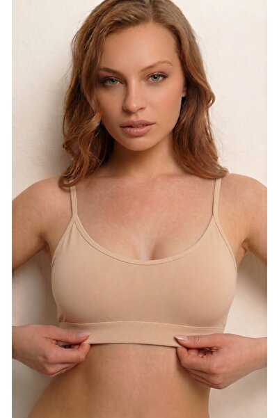YPC TEKSTİL Women's Cotton Strap Padded Bustier-Sports Bra Half Tank Top (5018)