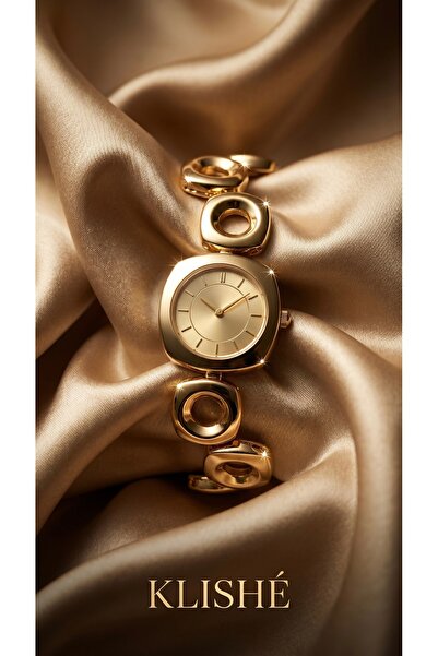 KLISHE Luxury Women's Steel Watch Gold Color Special Design Square Case Premi...