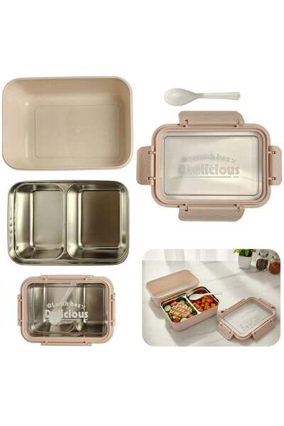 SOBHYS Stainless Steel Lunch Box with Removable Inner Tray, Leak-Resistant Si...