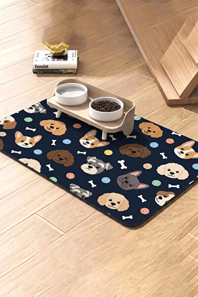 MatGo Pati Kedi Köpek Beslenme Matı 50x70cm Su Geçirmez Mama Kabı Altlığı Paspası Yumaklı Köpek