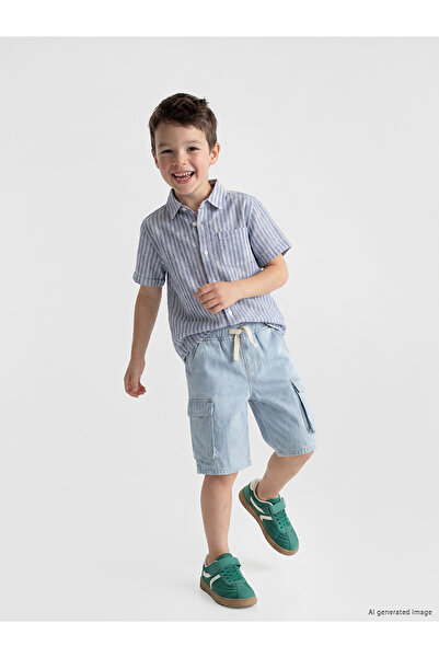 LC Waikiki Nevavm Boys' Cargo Jean Shorts with Elastic Waist