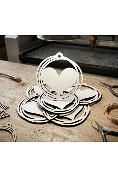 Reysa Tasarım 5-Piece Heart Ornament Ornament |   7X6Cm |   Wooden Decor