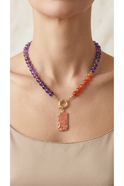 elinasaccessories Elinas Ametist Kedigözü Taşlı El Yapımı Enamel Pendantlı Bo...