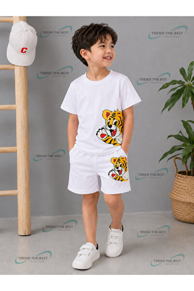 TREND THE BEST Trendin En İyisi Summer Sweet Baby Tiger Printed Boys' White S...