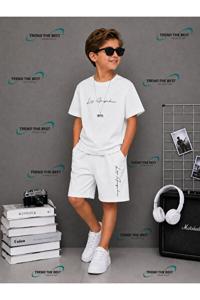 TREND THE BEST Trendin En İyisi Summer Los Angeles Printed Boys' White Shorts...