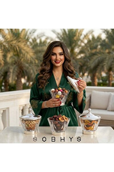 SOBHYS Luxury Crystal-Cut Acrylic Bowl – Silver-Tone Metal Lid & Base