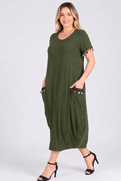 Curvy Trend Plus Sizecuffless and Pocket Tassel Wide Short Sleeve Dress
