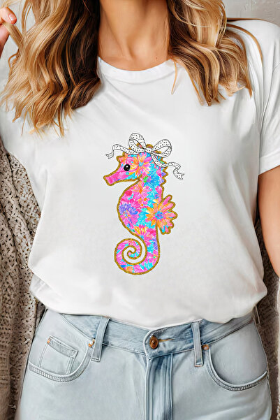 Sarah's Boutique Women's T-shirt – 100% cotton – Seahorse Bow