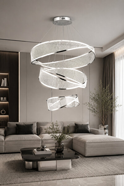 Taşcan Aydınlatma Marisol Krom Sarkıt Led 3 Katlı Avize Modern Luxury Salon Y...